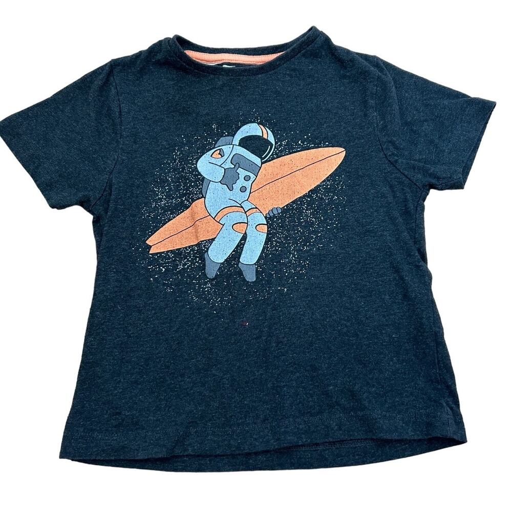 Denim & Flower Toddler 4 Astronaut Surfboard Short Sleeve Tee Gray